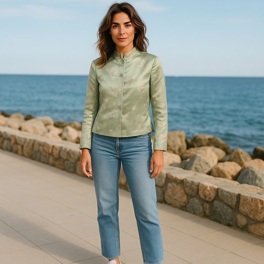 NWT Vivienne Tam Brocade Jacket Womens Size 3/Large Jade Green Runway Silk Blend
